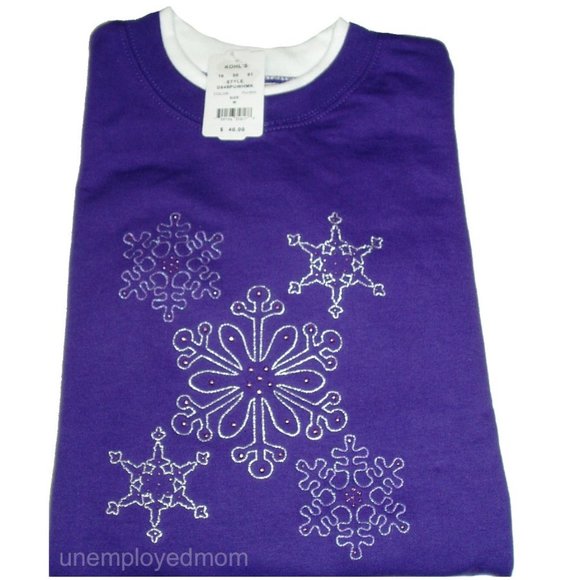 Sweatshirt Women's Purple Snowflake Rhinestones Top Sweater Holiday Christmas - Picture 2 of 6